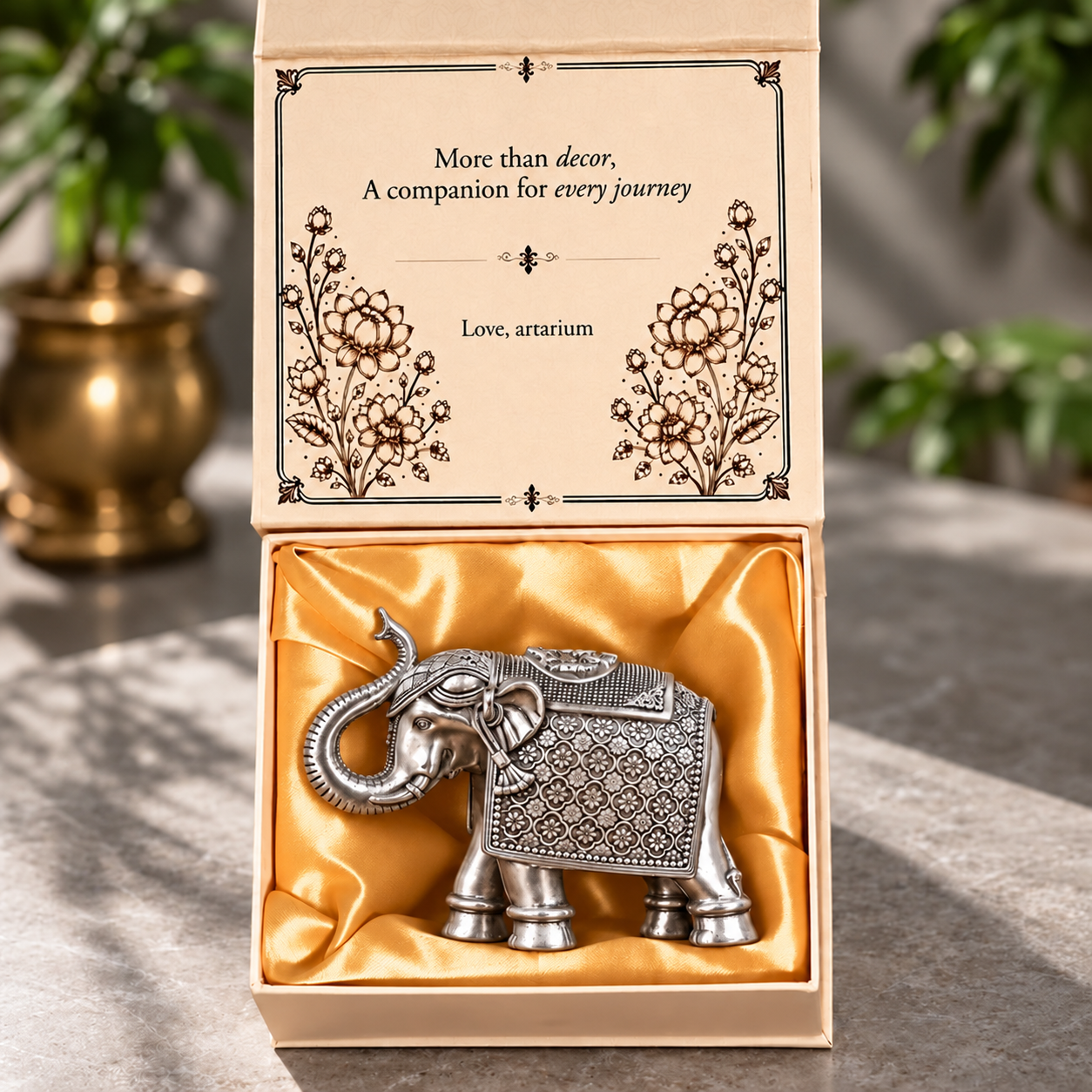 Antique Royal Elephant Silver-Plated Statue with premium packaging